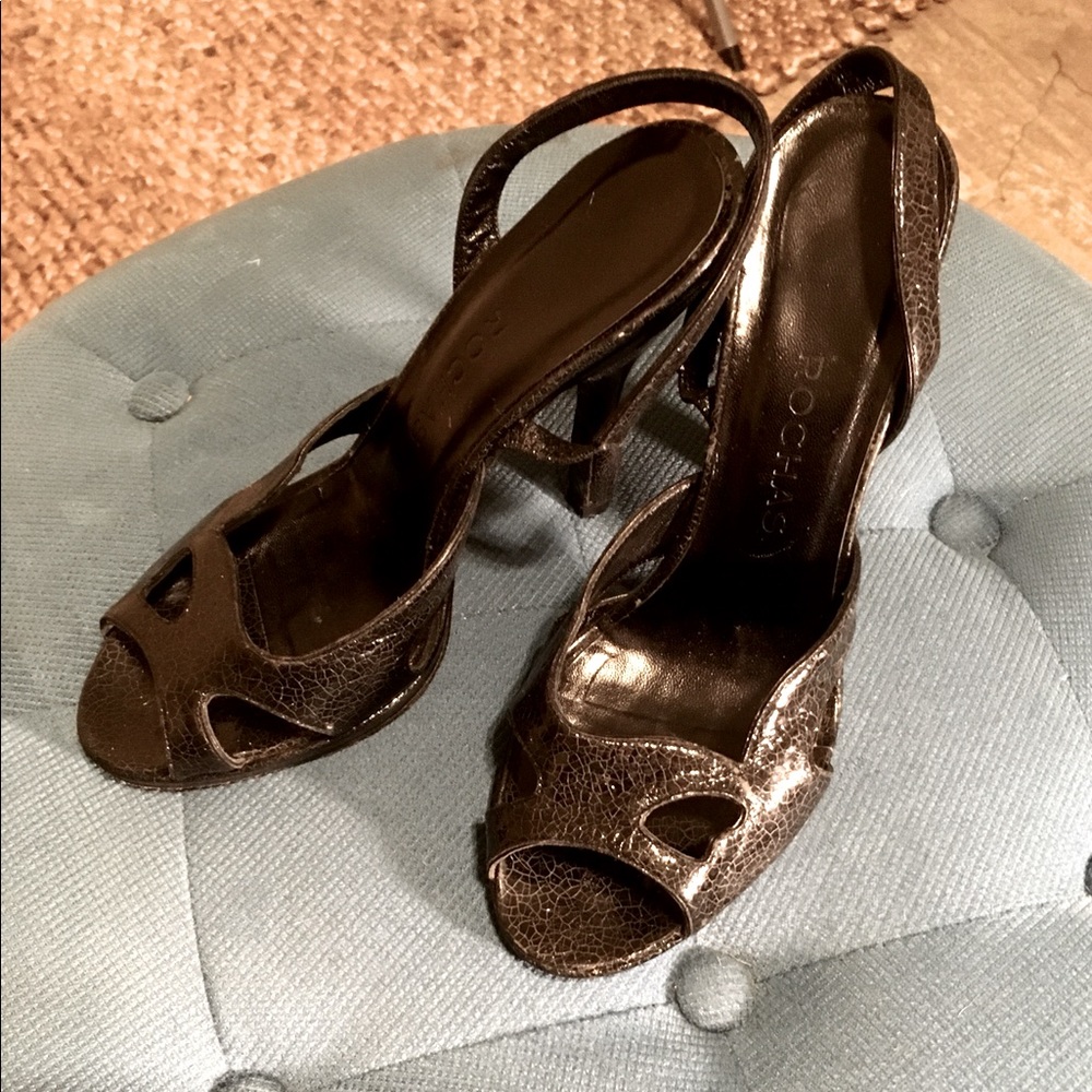 ROCHAS Paris gun métal slingback heels
